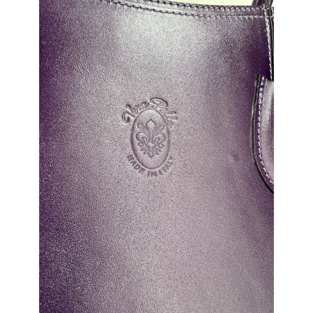 Vera Pelle Italian Purple Plum Leather Shoulder Bag Dual Handles Classic Look - Picture 2 of 8